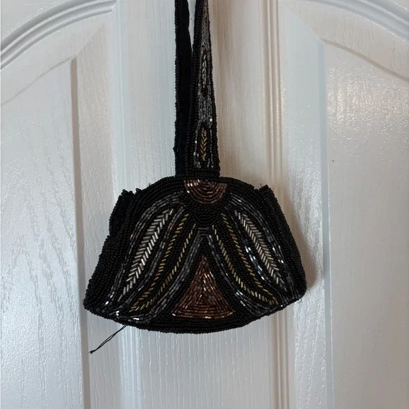 Elegant Vintage Beaded Black and Brown Evening Bag or Purse - Picture 2 of 4